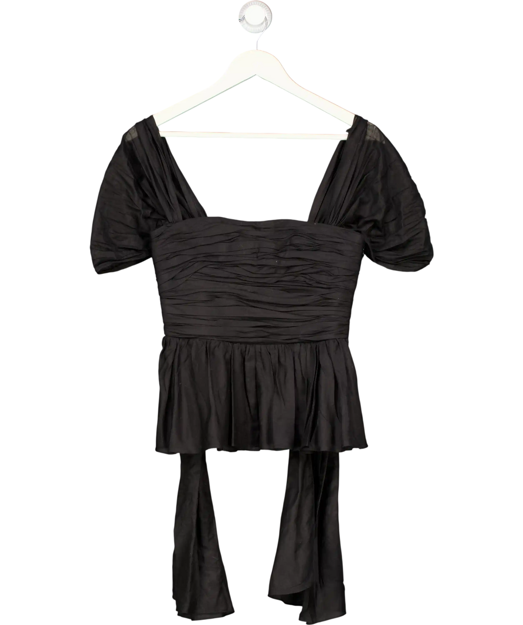 THE BROCK COLLECTION Black Ruched Silk-blend Peplum Top Us4 UK 8