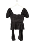 THE BROCK COLLECTION Black Ruched Silk-blend Peplum Top Us4 UK 8