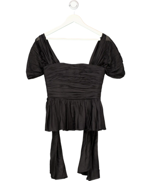 THE BROCK COLLECTION Black Ruched Silk-blend Peplum Top Us4 UK 8