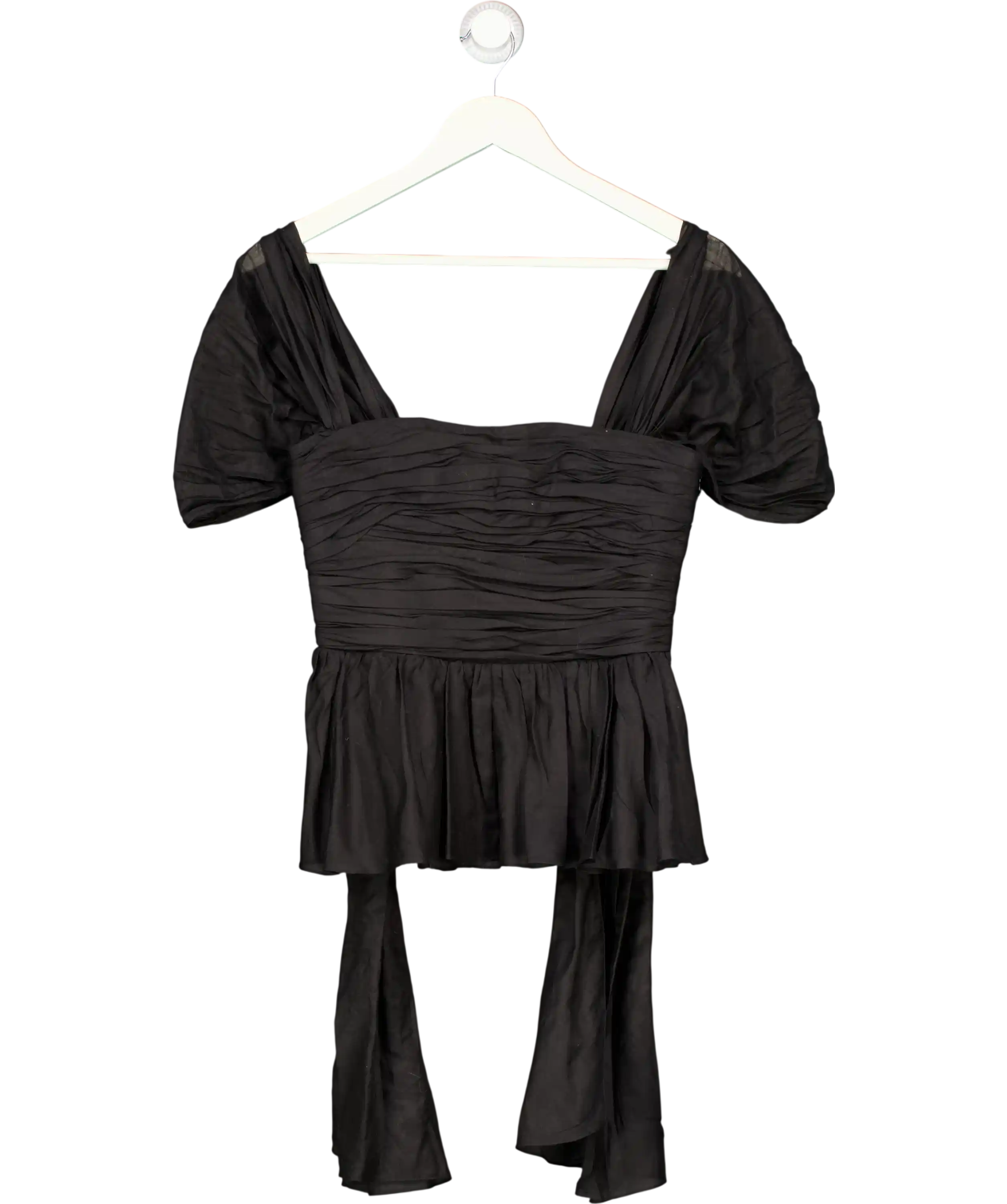 THE BROCK COLLECTION Black Ruched Silk-blend Peplum Top Us4 UK 8