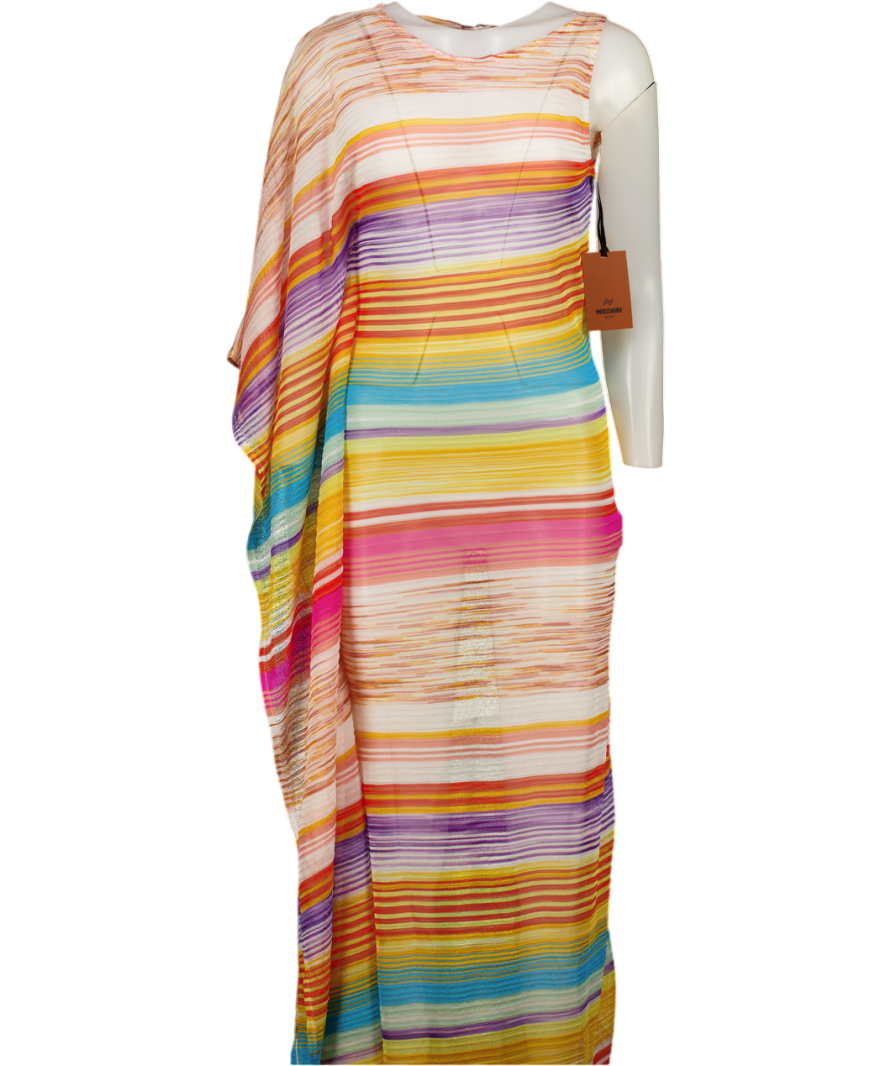 MISSONI Multicoloured Striped Long One-shoulder Viscose Knit  Cover Up Dress UK M