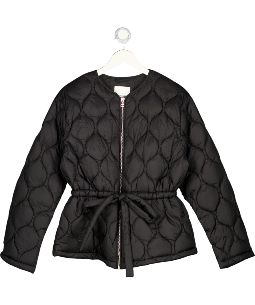 H&M Black Drawstring Waist Quilted Jacket UK M