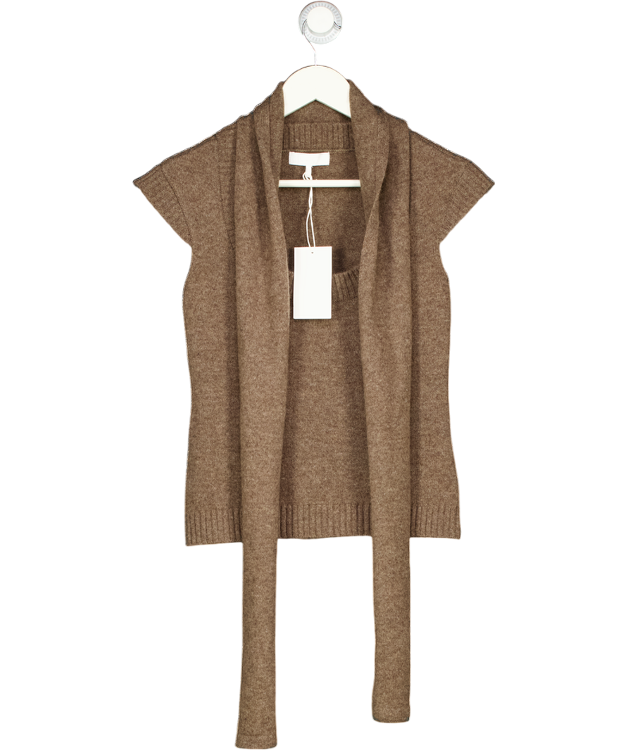 NA-KD Brown Knitted 100% Wool Scarf Detail Top UK XS