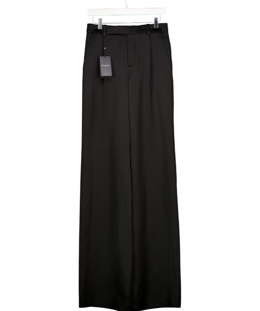 SAINT LAURENT Black Silk Satin Fully Lined Pleated Straight Leg Trousers Fr36 UK 8