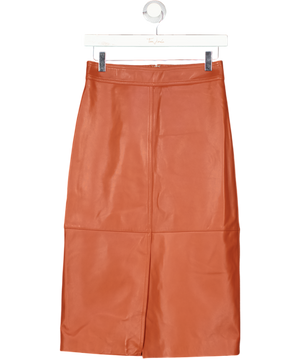REISS Miley Butter Soft Leather Midi Pencil Skirt In Rust Orange UK 6