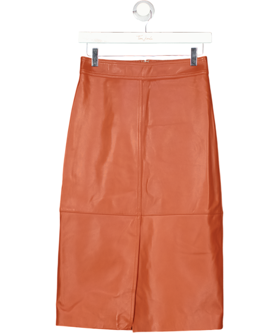 REISS Miley Butter Soft Leather Midi Pencil Skirt In Rust Orange UK 6