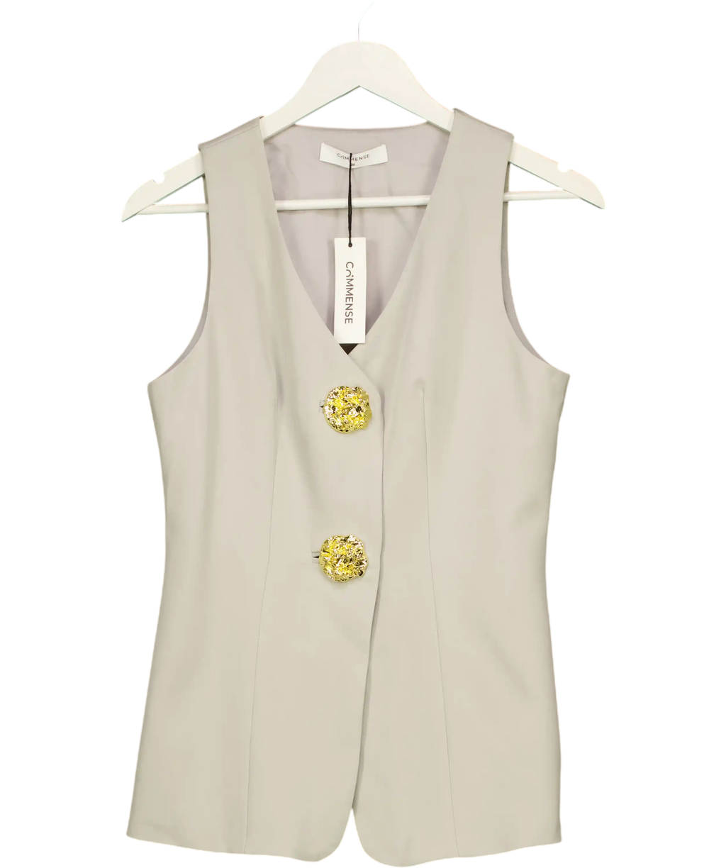 COMMENSE Textured Gold Button V-neck Waistcoat Top Light Grey UK M