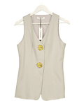COMMENSE Textured Gold Button V-neck Waistcoat Top Light Grey UK M