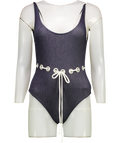 SOLID & STRIPED Blue Denim Effect Eyelet Detail Swimsuit UK XS