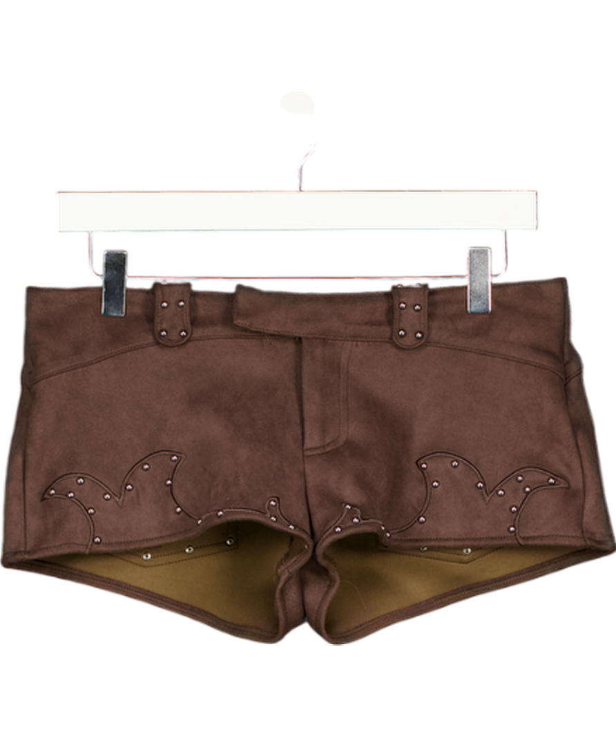 WHITE FOX Brown Faux Suede Stud Shorts UK S