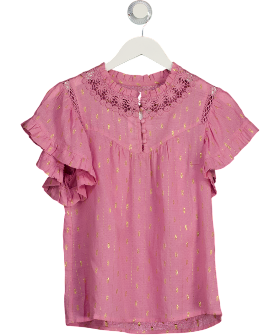 WYSE LONDON Pink Lurex Dot Frill Sleeve Blouse Sz1 UK 8