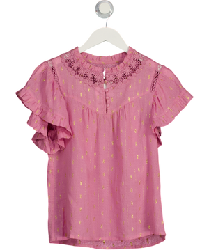 WYSE LONDON Pink Lurex Dot Frill Sleeve Blouse Sz1 UK 8