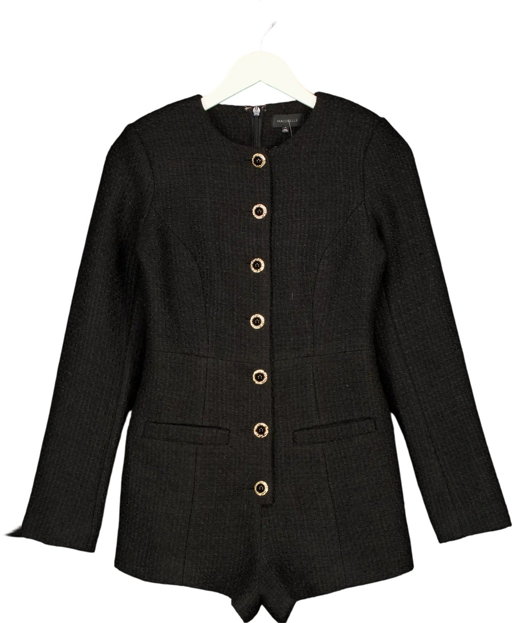 MAJORELLE Black Olivia Tweed Button Detail Playsuit UK XS