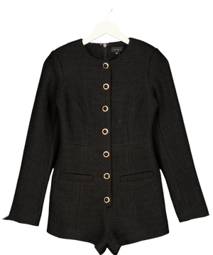 MAJORELLE Black Olivia Tweed Button Detail Playsuit UK XS