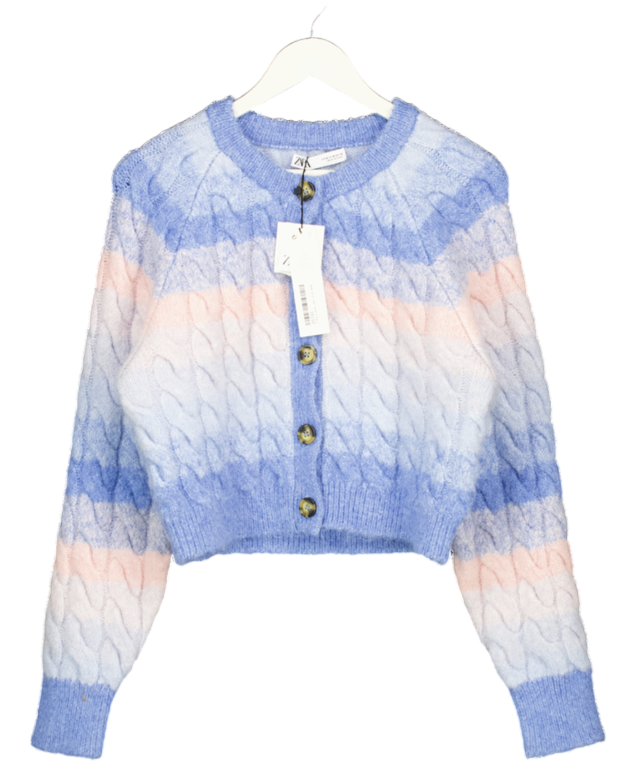 ZARA Baby Blue & Pink Ombre Cable Knit Cardigan UK M