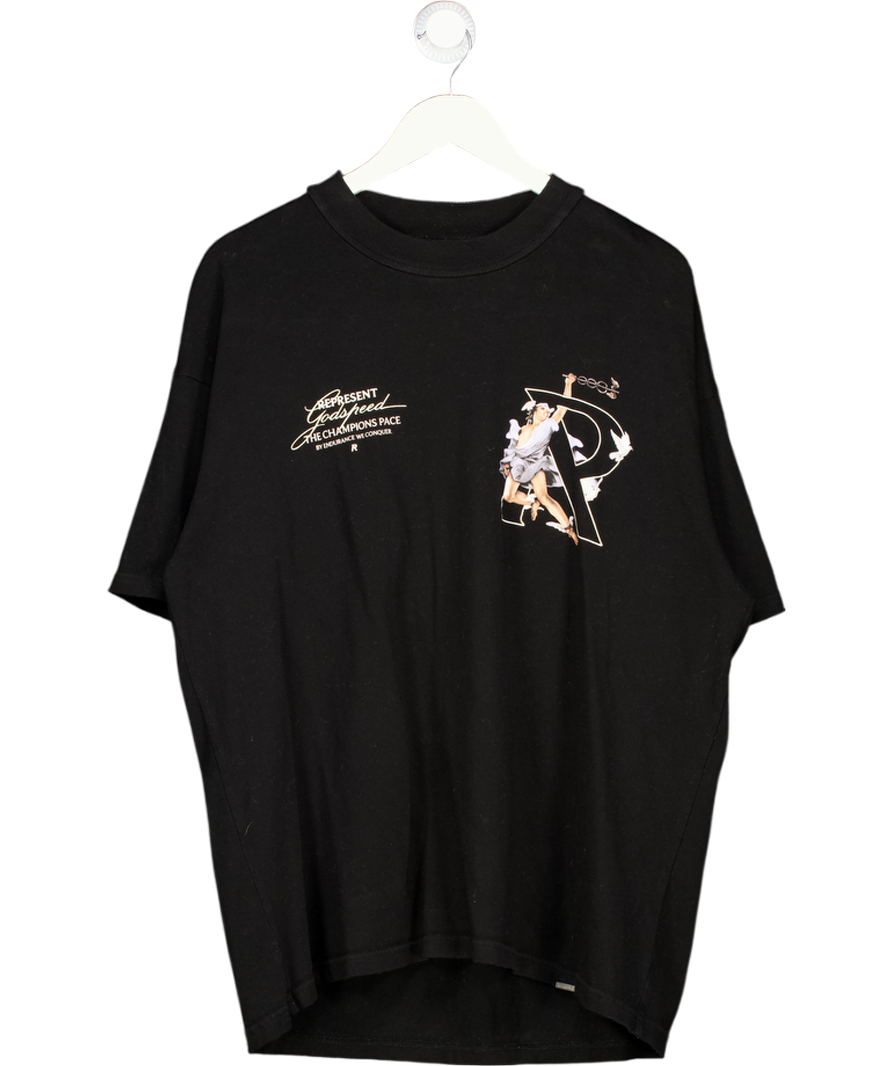REPRESENT Black Hermes Printed Cotton T-shirt UK L