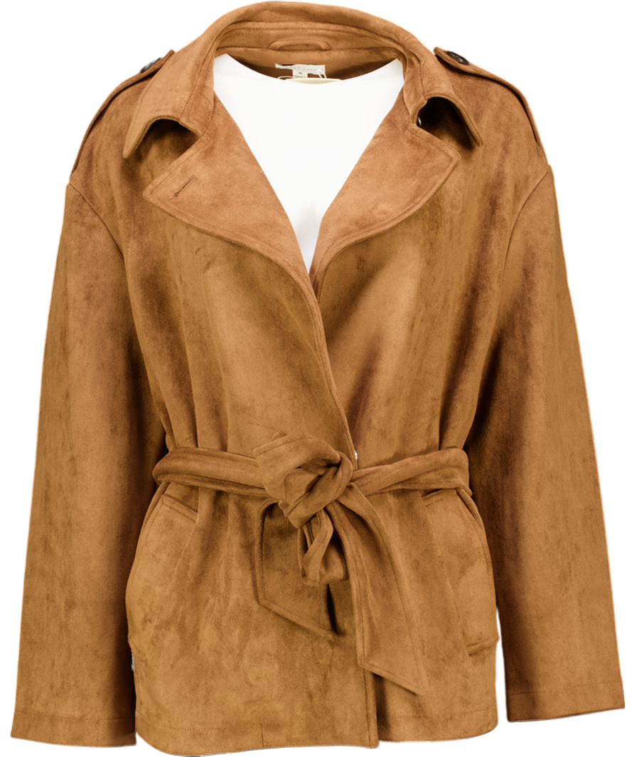 PRETTY LAVISH Lennon Cropped Faux Suede Tie Waist Jacket - Brown UK M