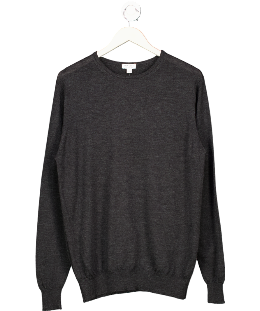 Sunspel Black .extra‑fine Merino Crew Neck Jumper UK M