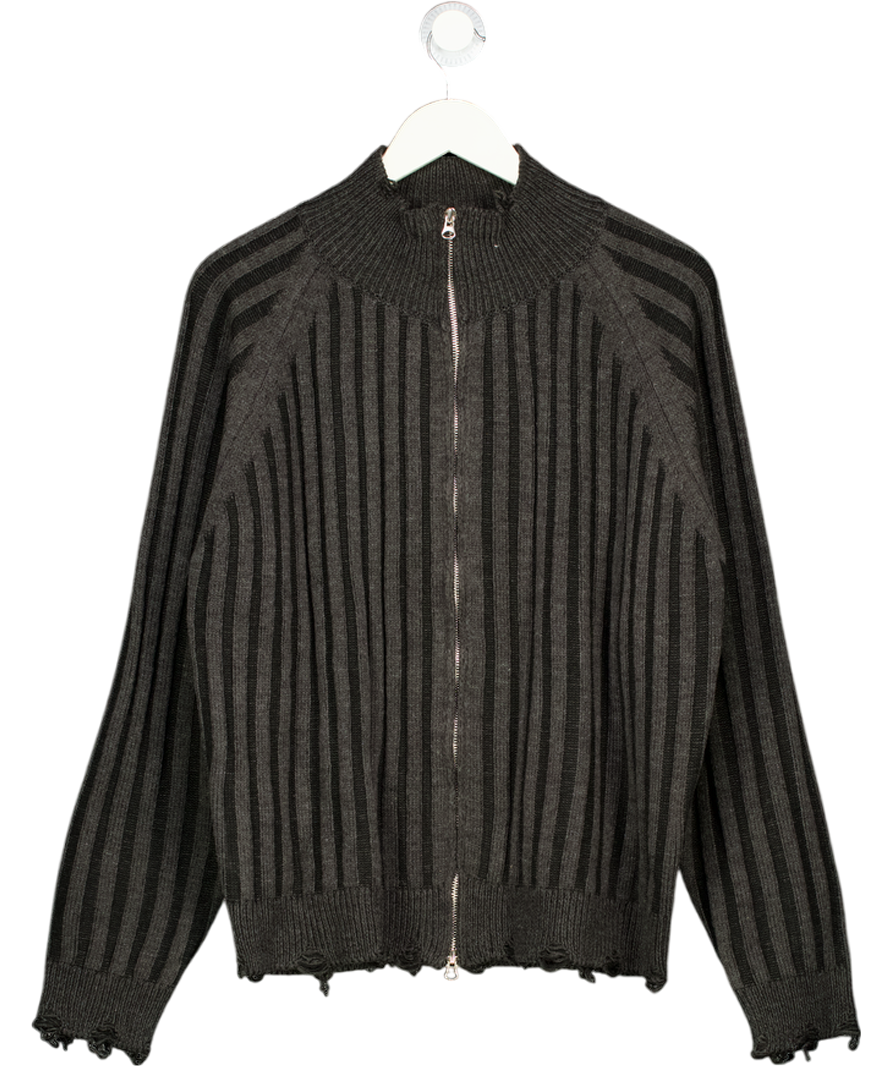 OHNIW Black Ribbed Distressed Zip Cardigan UK M/L
