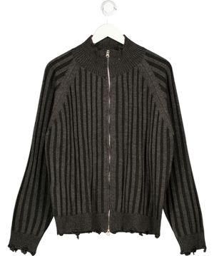 OHNIW Black Ribbed Distressed Zip Cardigan UK M/L