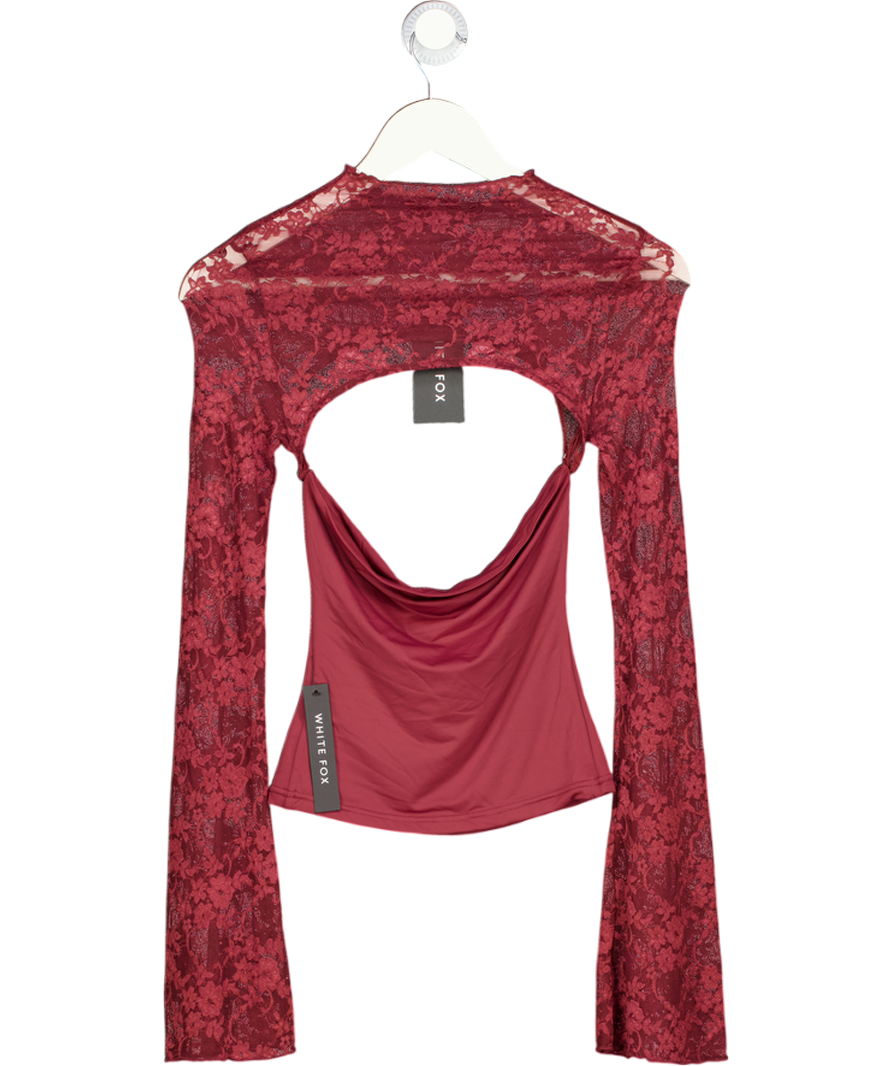 WHITE FOX Devoted Love Long Sleeve Top Burgundy Red UK XS