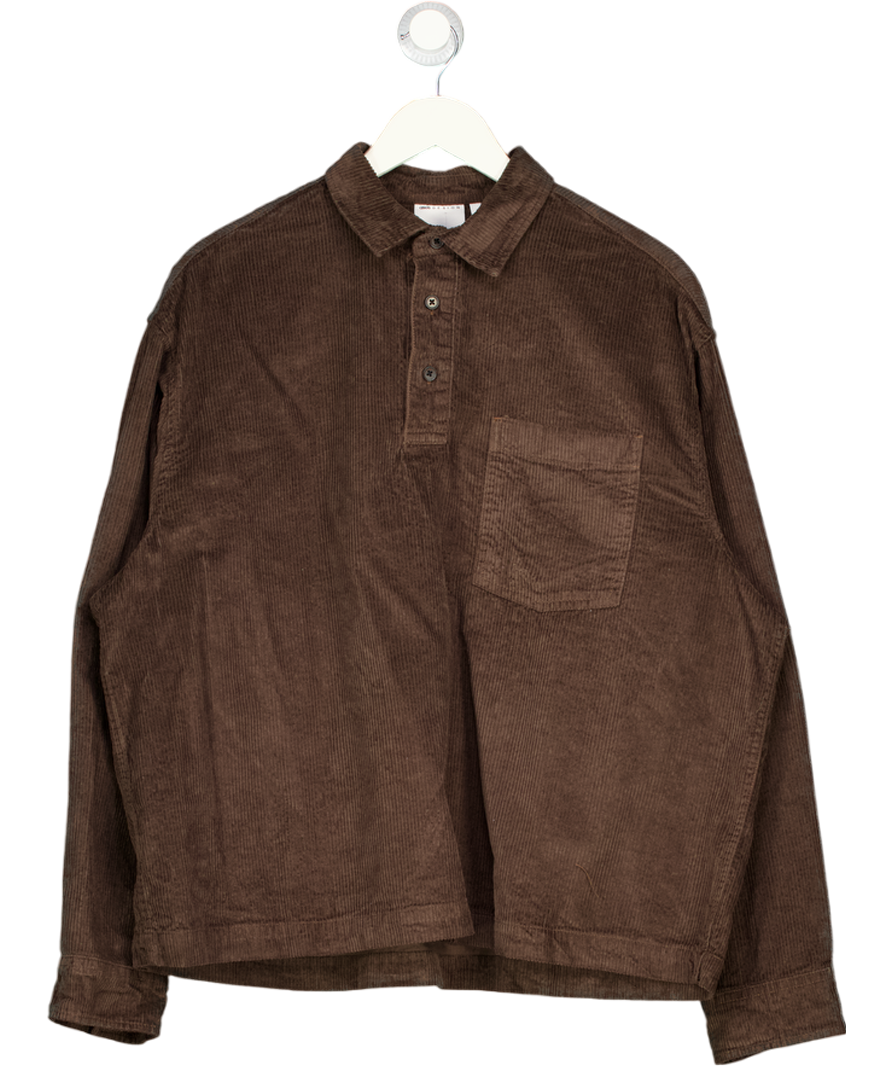 ASOS Design Boxy Oversized Cord Rugby Shirt In Brown UK L