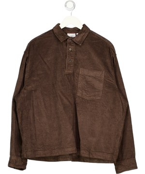 ASOS Design Boxy Oversized Cord Rugby Shirt In Brown UK L