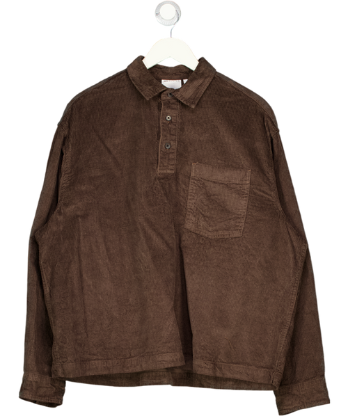 ASOS Design Boxy Oversized Cord Rugby Shirt In Brown UK L