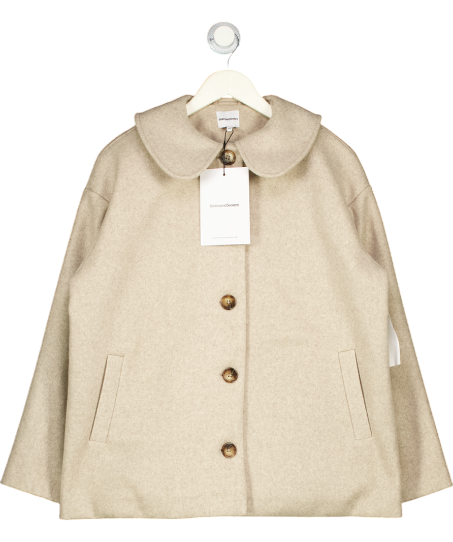 SISTERS & SEEKERS Beige Matilda Button-up Collared Felt Coat Jacket UK XS
