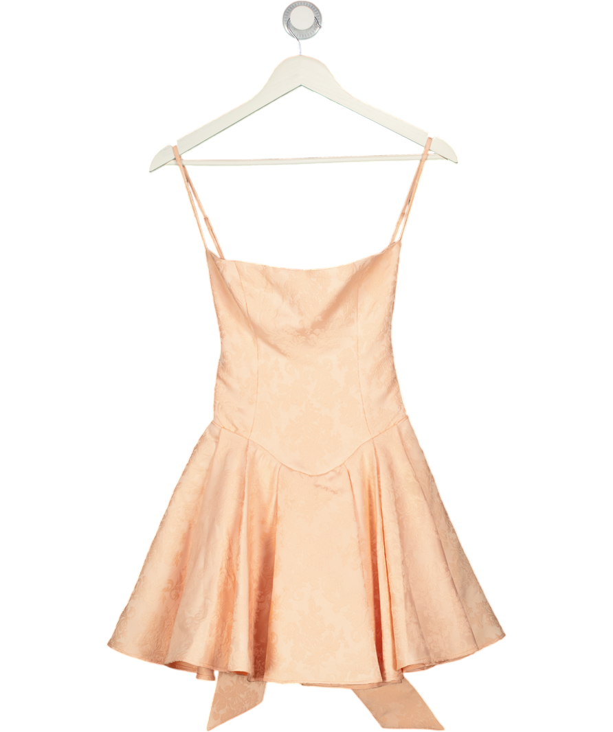 HOUSE OF CB Peach Pink Rosalinda Jacquard Mini Bow Gown UK XS