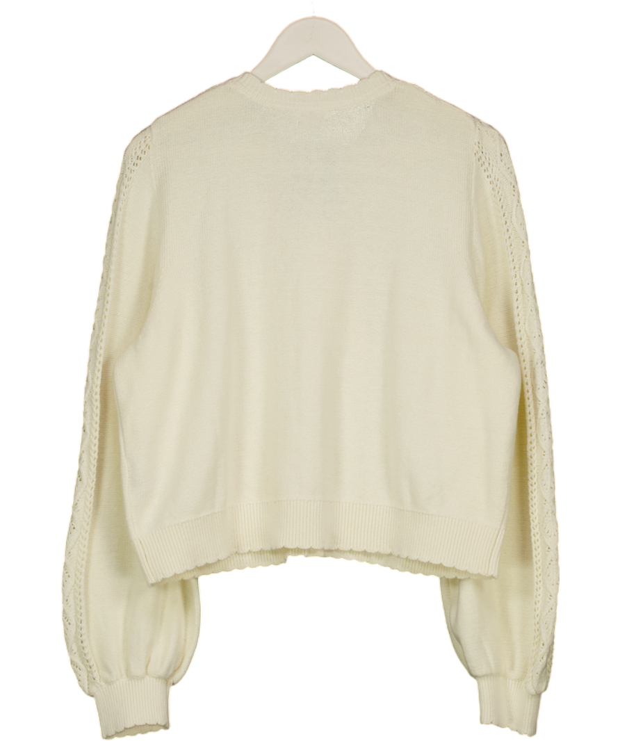 NEWBIE Cream 100% Cotton Floral Embroidered Cardigan UK M
