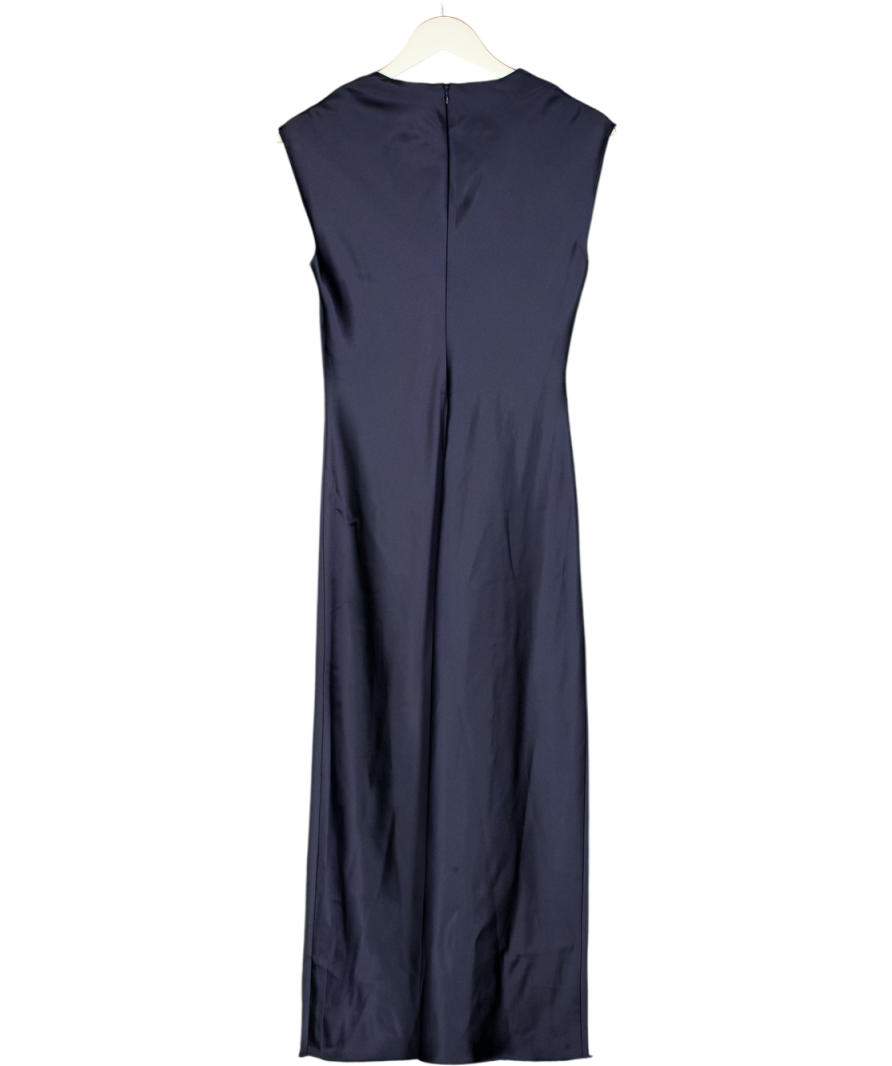 TANYA TAYLOR Figure Hugging Navy Blue Scuba Satin Midi Dress Sz0 UK XS