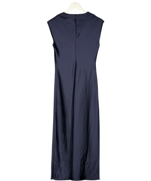 TANYA TAYLOR Figure Hugging Navy Blue Scuba Satin Midi Dress Sz0 UK XS