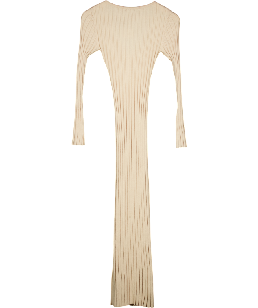 WHITE FOX Beige Ribbed Knit Long Sleeve Maxi Dress UK XXS