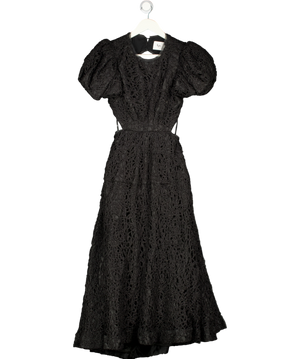 Aje. Black Patina Metallic Macramé Lace Midi Dress UK 8