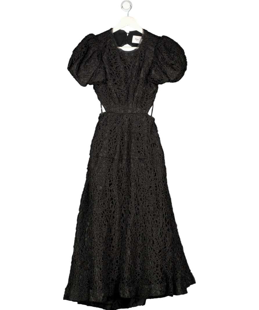 Aje. Black Patina Metallic Macramé Lace Midi Dress UK 8