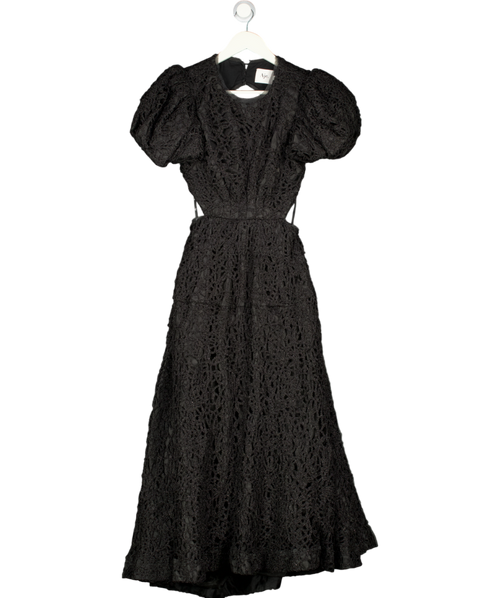 Aje. Black Patina Metallic Macramé Lace Midi Dress UK 8