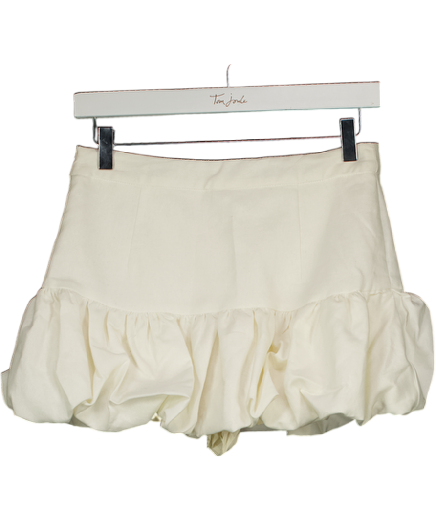 ZARA Ivory White Linen Blend Puffball Mini Skirt UK S