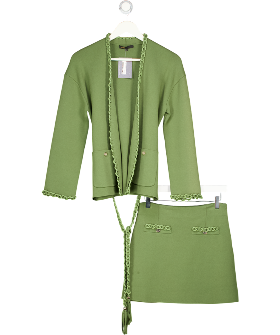 Maje Green 2-piece Khaki Madeno Knit Cardigan And Skirt Suit Sz1 UK 8