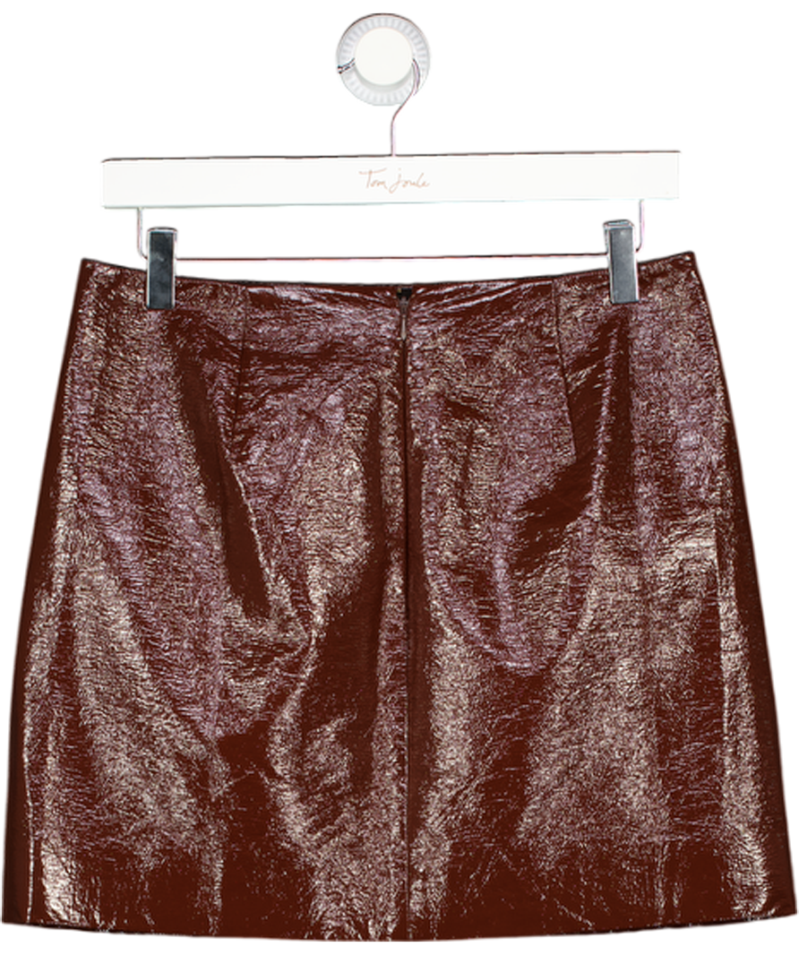 SEZANE Malia Chocolate Brown Faux Patent Leather Mini Skirt Fr38 UK 10