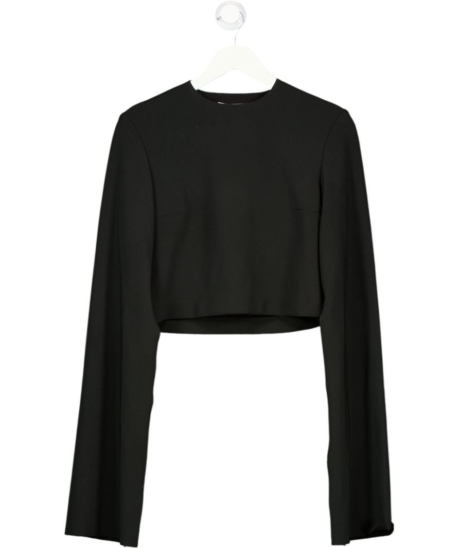 SOLACE LONDON Black Exaggerated Flared Sleeve Top UK 8