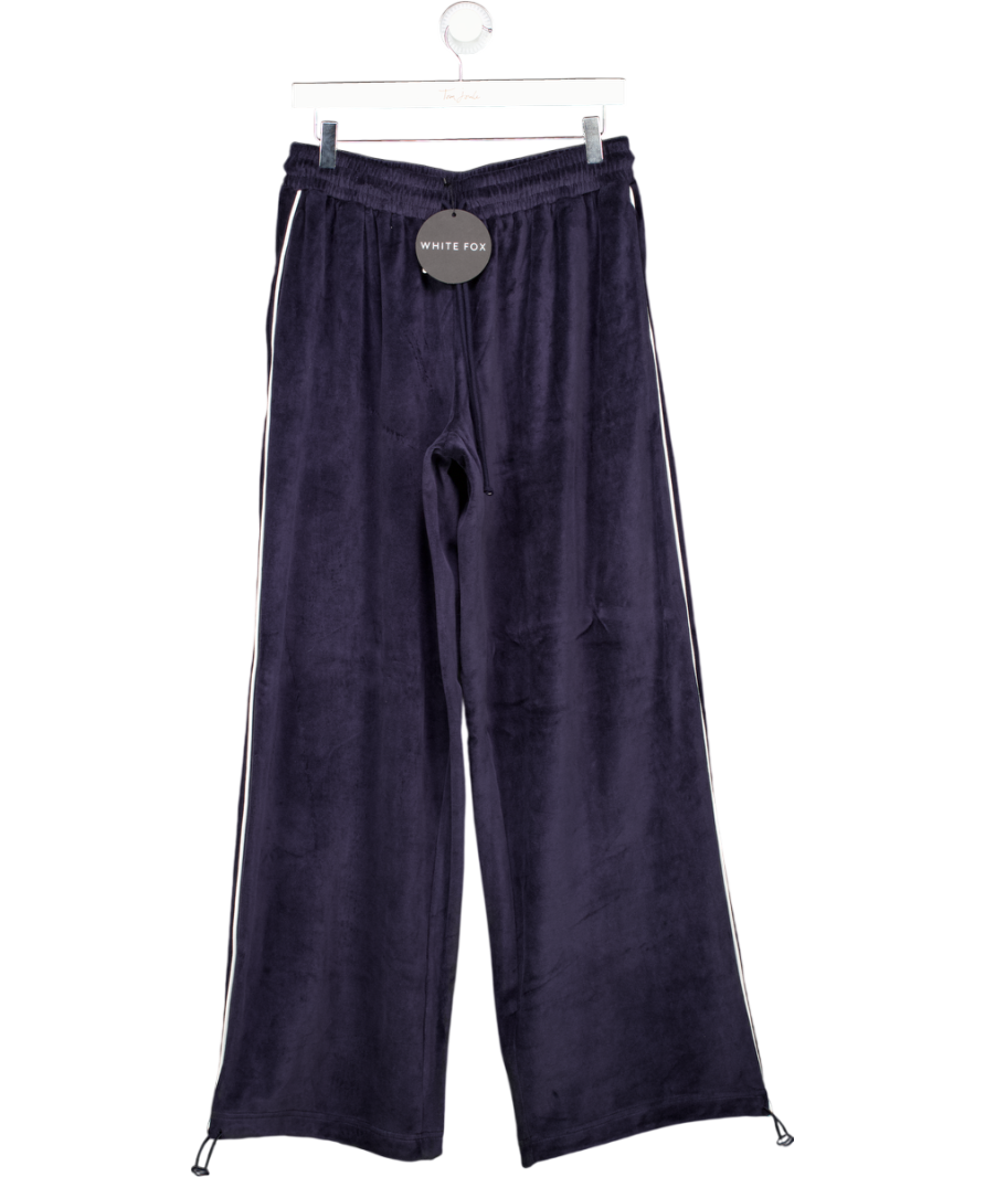 White Fox Blue Navy Velvet Soul Fire Wide Leg Joggers UK M