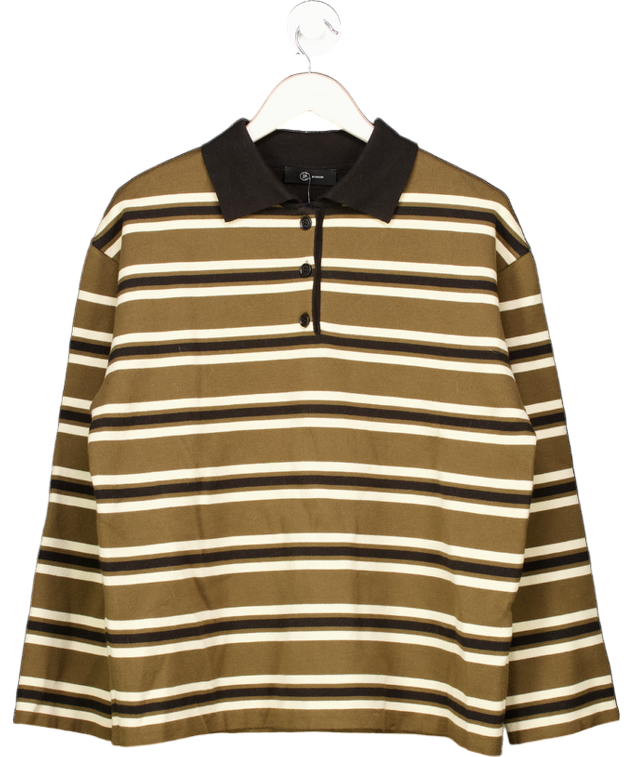 THE FRANKIE SHOP Royan Striped Polo - Khaki Green Multi Stripe UK L