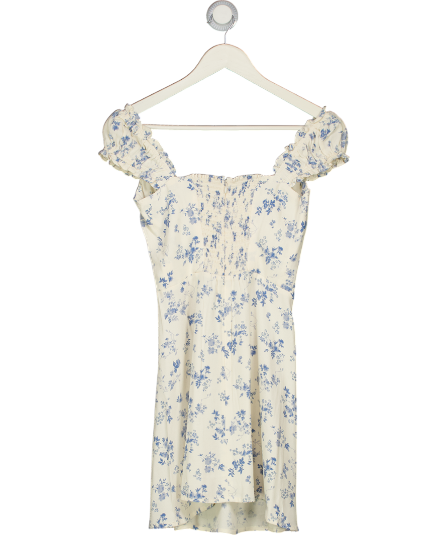 REFORMATION Ivory & Blue Floral Viscose Mini Dress Sz0 UK 4