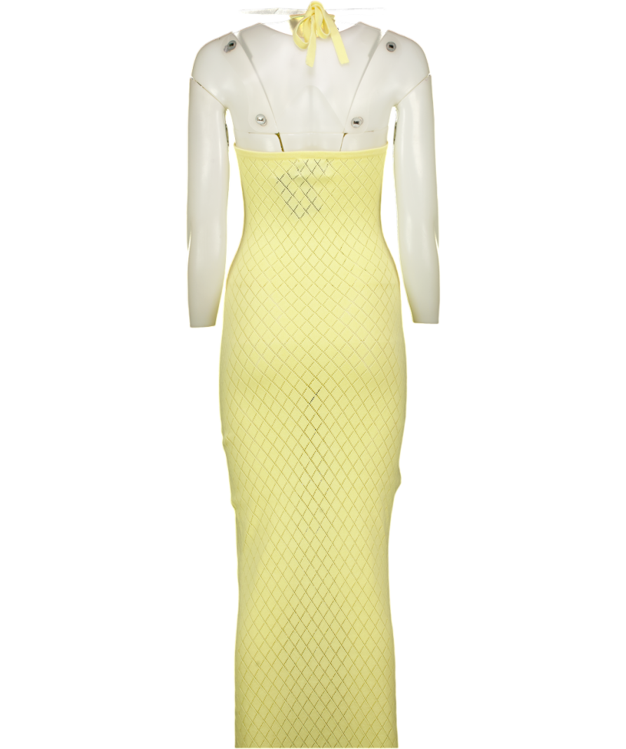 MESHKI Lemon Yellow Pointelle Cotton Knit Maxi Dress UK XS