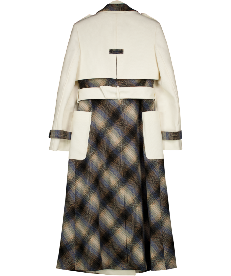 Karen Millen Cream Wool & Grey Check Tailored Belted Trench Midi Coat UK 8