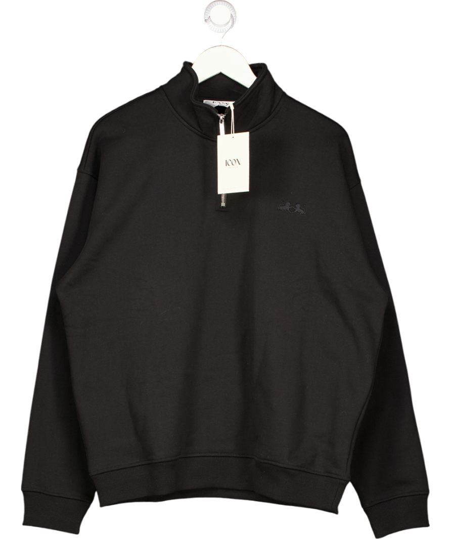 Icon Amsterdam Black The Milan Quarter Zip Sweater UK M