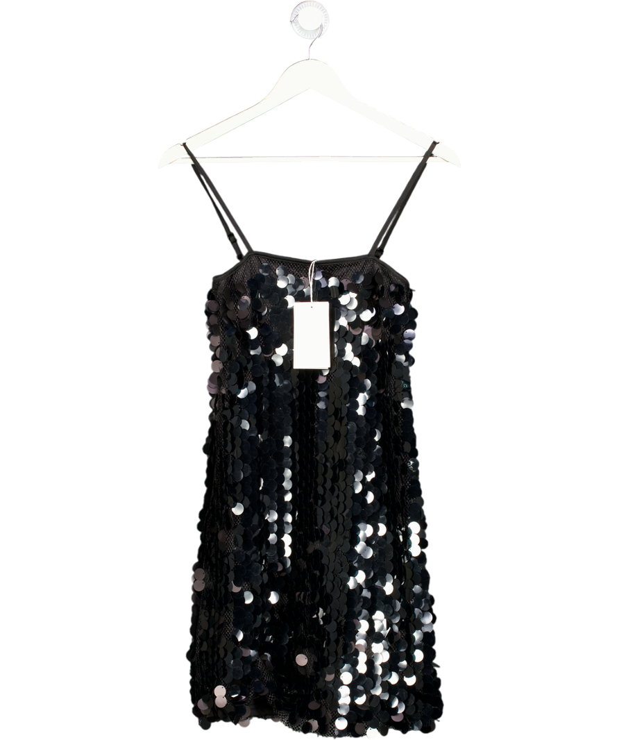 NA-KD Black Sequin Mini Slip Dress UK XS