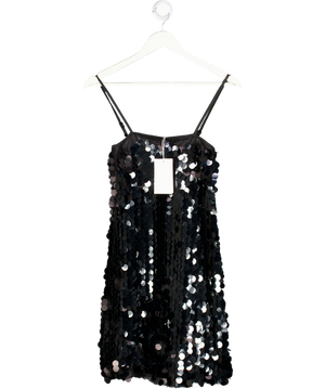 NA-KD Black Sequin Mini Slip Dress UK XS