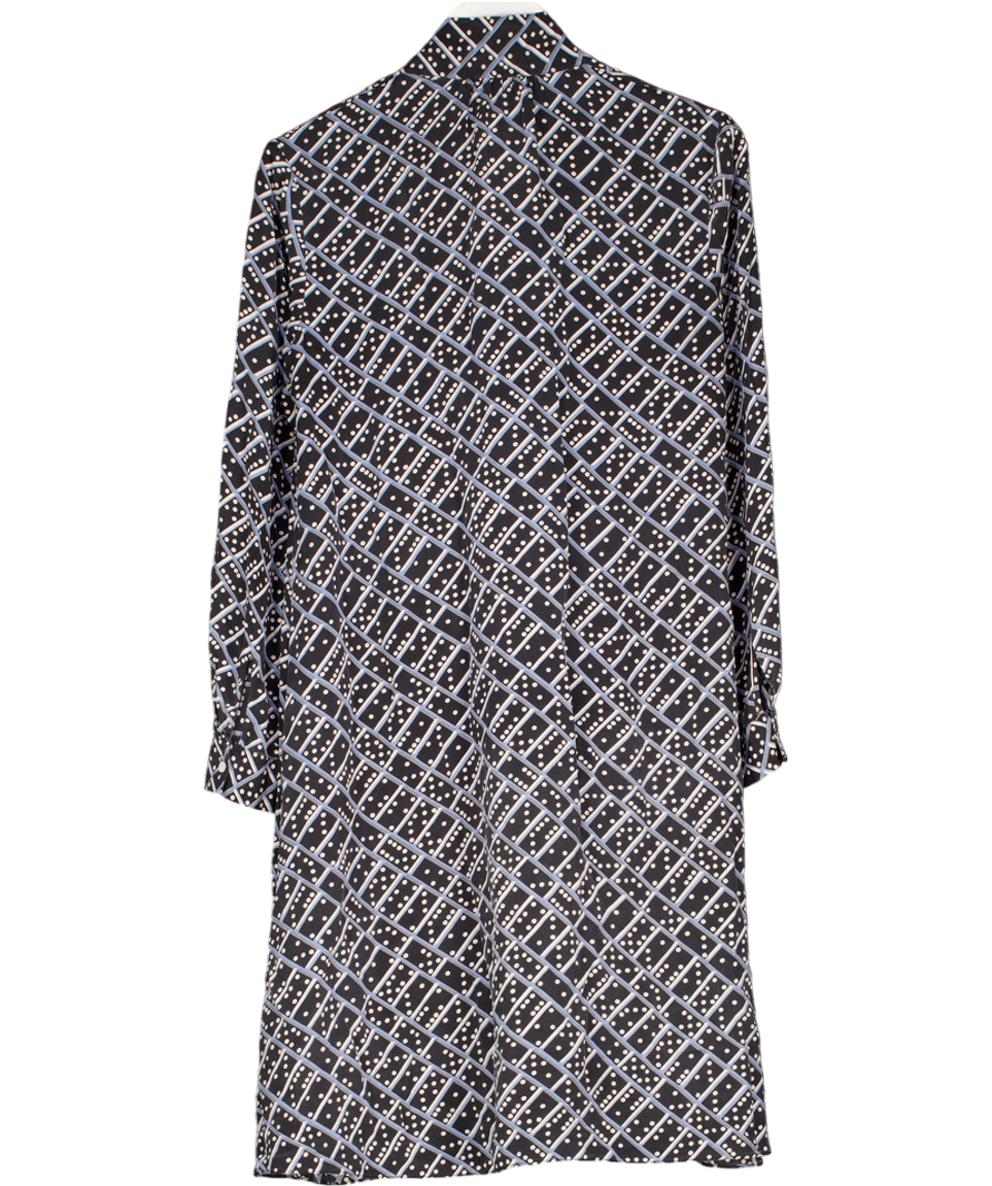 LK Bennett Navy Blue Geometric Dot Print 100% Silk Pussy Bow Mini Dress UK 8